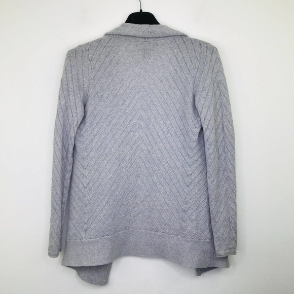 Tahari Women's Small Sweater Gray Merino Wool Open Draped Collar Cardigan BJ30 - Picture 5 of 5